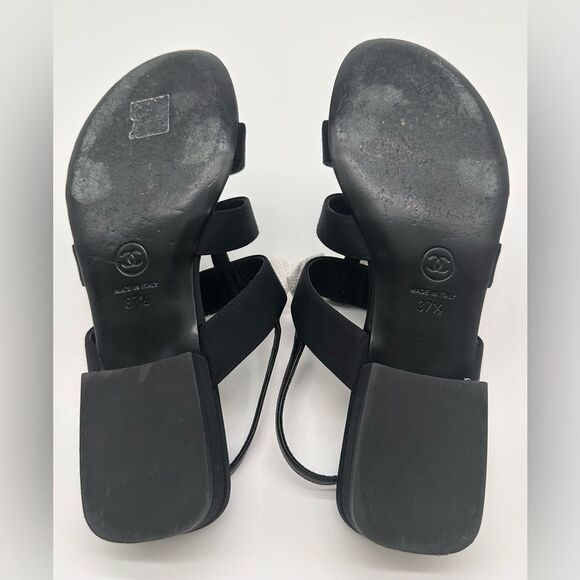 Chanel Interlocking CC Logo Grosgrain Chain Bow Black Sandals EU 37.5 US 6.5-7 - Picture 9 of 13